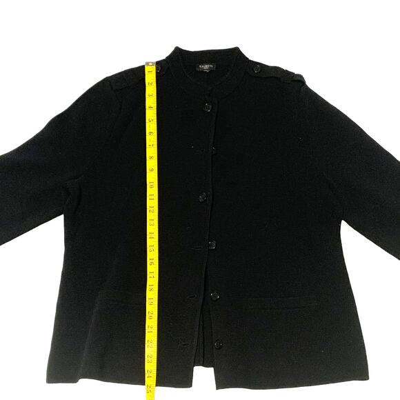 TALBOTS Sz L Petite ? Black Knit Blazer Cardigan Jacket Button Front Band Collar - Picture 6 of 7